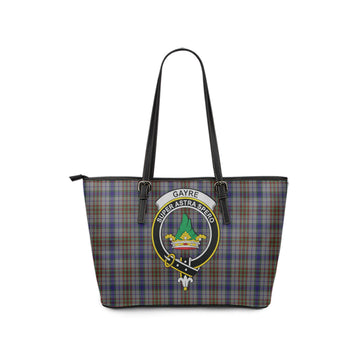 Gayre Hunting Tartan Leather Tote Bag with Family Crest