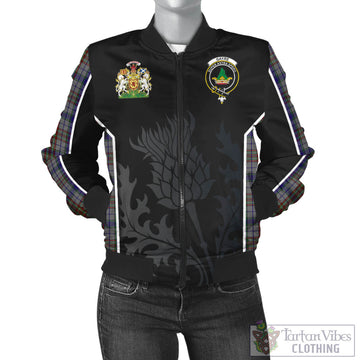Gayre Hunting Tartan Bomber Jacket with Family Crest and Scottish Thistle Vibes Sport Style