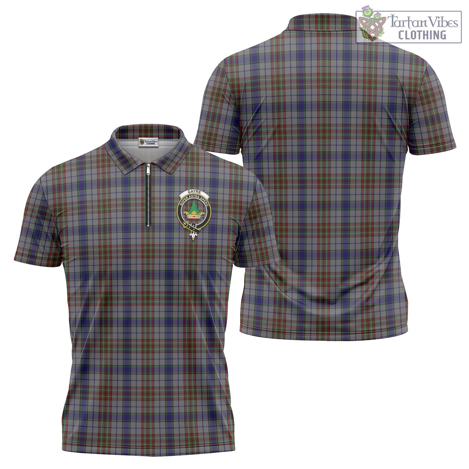 Tartan Vibes Clothing Gayre Hunting Tartan Zipper Polo Shirt with Family Crest