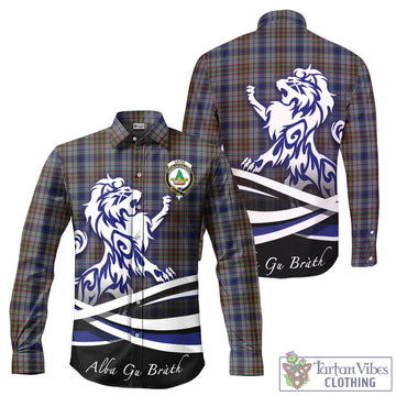 Gayre Hunting Tartan Long Sleeve Button Up Shirt with Alba Gu Brath Regal Lion Emblem