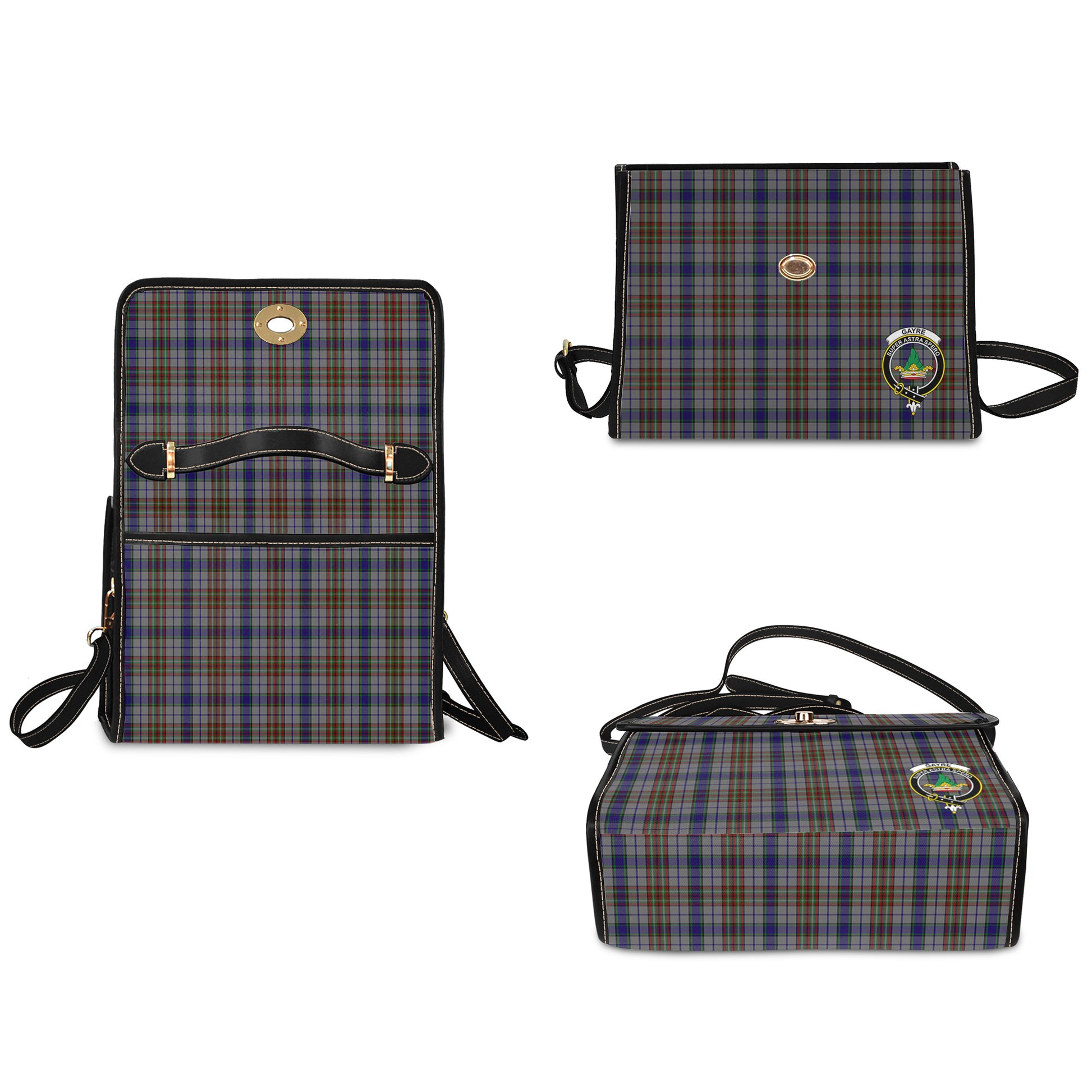 gayre-hunting-tartan-leather-strap-waterproof-canvas-bag-with-family-crest