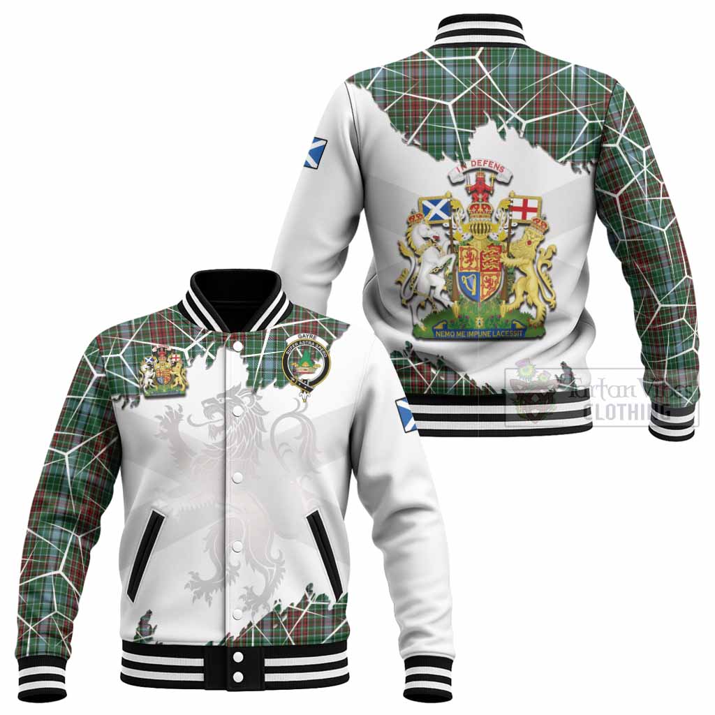 Gayre Tartan Baseball Jacket with Family Crest and Lion Rampant Grunge Style