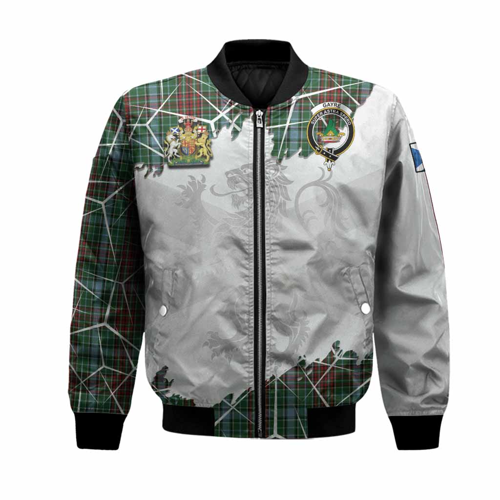 Gayre Tartan Bomber Jacket with Family Crest and Lion Rampant Grunge Style
