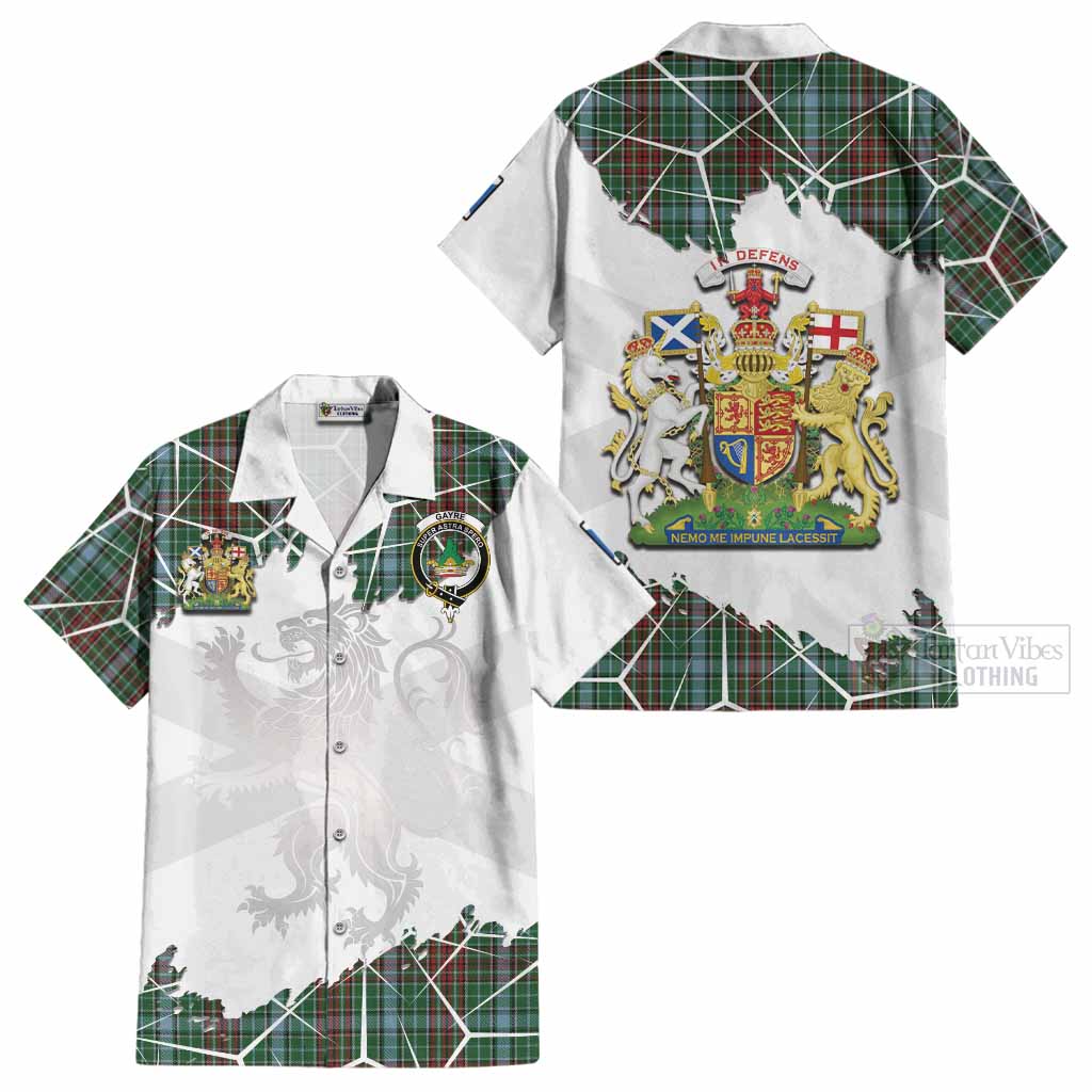 Gayre Tartan Cotton Hawaiian Shirt with Family Crest and Lion Rampant Grunge Style