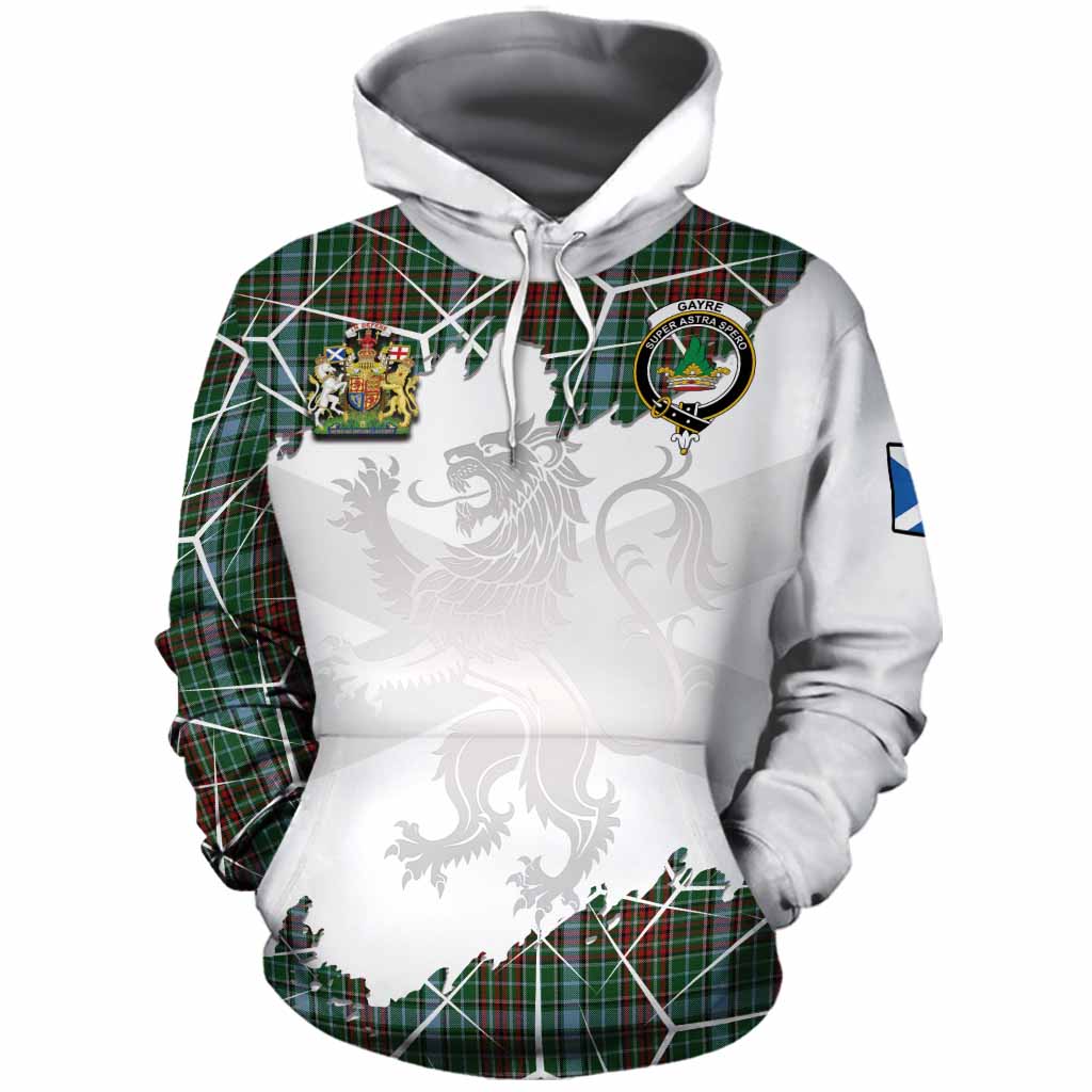 Gayre Tartan Cotton Hoodie with Family Crest and Lion Rampant Grunge Style