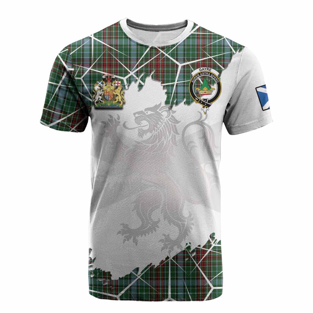 Gayre Tartan Cotton T-shirt with Family Crest and Lion Rampant Grunge Style