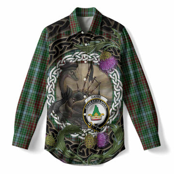 Gayre Tartan Crest Bagpipe Nessie Women Casual Shirt Scottish Loch Ness Monster Celtic Thistle