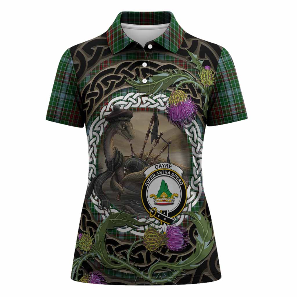 Gayre Tartan Crest Bagpipe Nessie Women Polo Shirt Scottish Loch Ness Monster Celtic Thistle