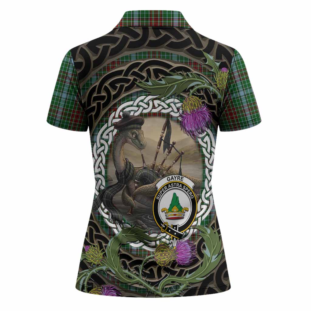 Gayre Tartan Crest Bagpipe Nessie Women Polo Shirt Scottish Loch Ness Monster Celtic Thistle