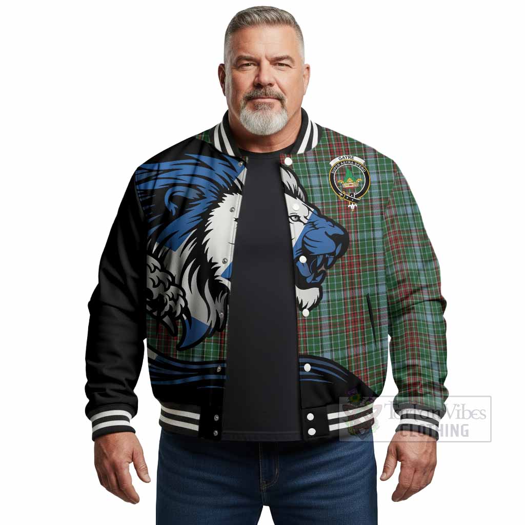 Gayre Tartan Crest Baseball Jacket Scottish Golden Lions Wave Flow