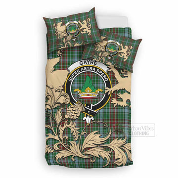 Gayre Tartan Crest Bedding Set with Scottish Iconic Symbols 
