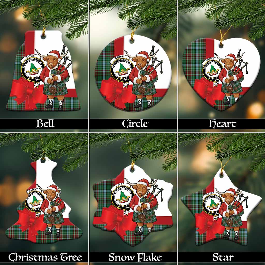 Gayre Tartan Crest Christmas Ceramic Ornament Highland Cow Bagpipes Coquette Bow Style