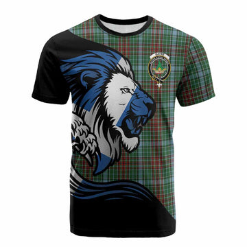 Gayre Tartan Crest Cotton T-shirt Scottish Golden Lions Wave Flow