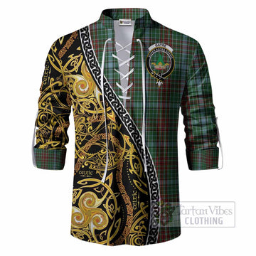 Gayre Tartan Crest Ghillie Shirt Celtic Knot and Triple Trickle Spiral Symbols