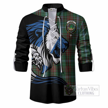 Gayre Tartan Crest Ghillie Shirt Scottish Golden Lions Wave Flow