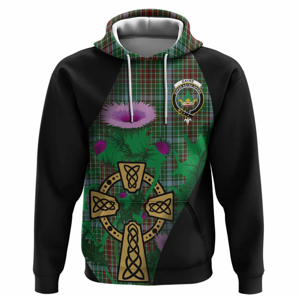 Gayre Tartan Crest Hoodie Celtic Cross Thistle Flowers