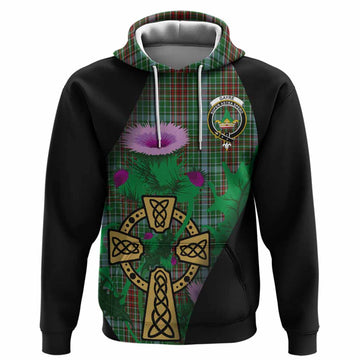 Gayre Tartan Crest Hoodie Celtic Cross Thistle Flowers