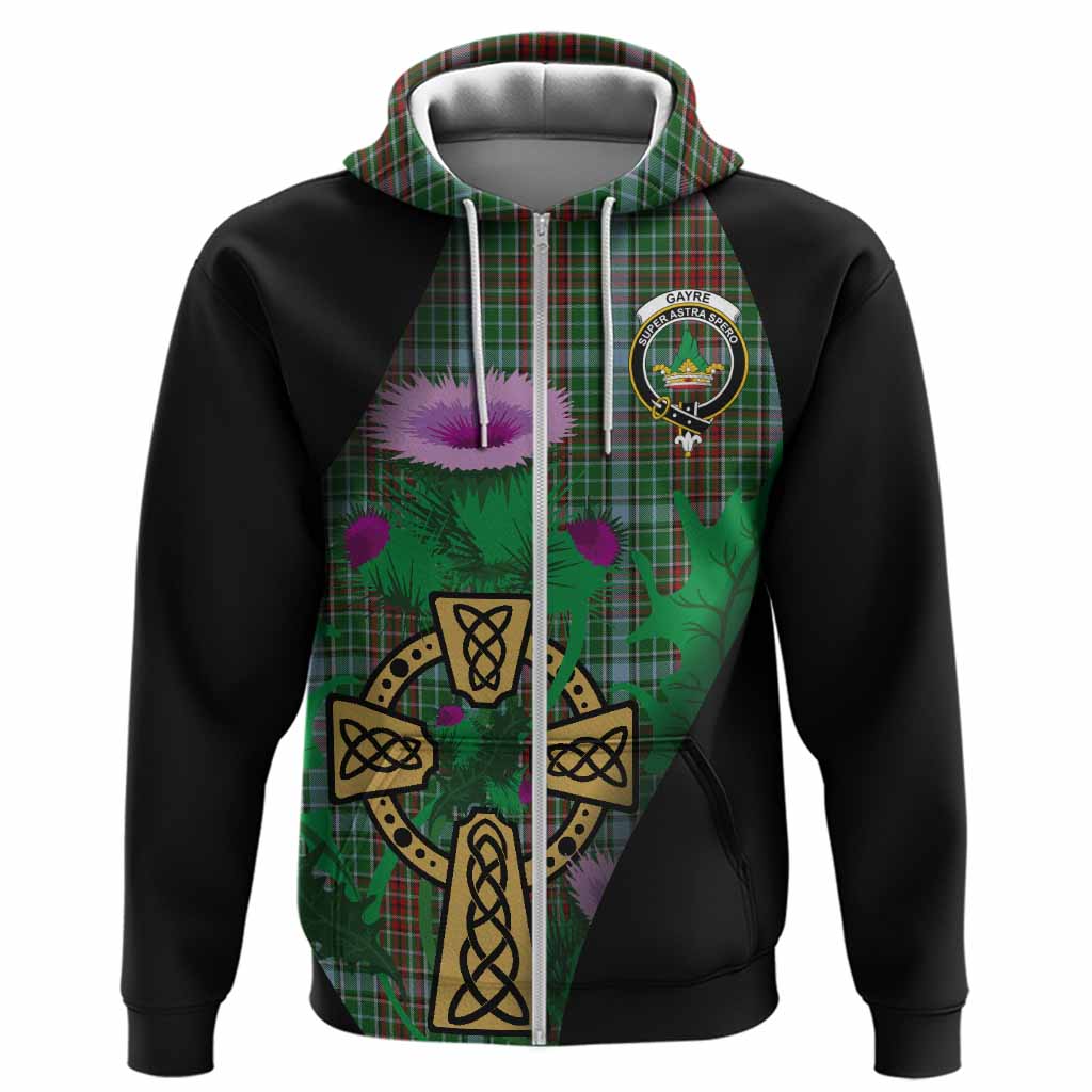 Gayre Tartan Crest Hoodie Celtic Cross Thistle Flowers