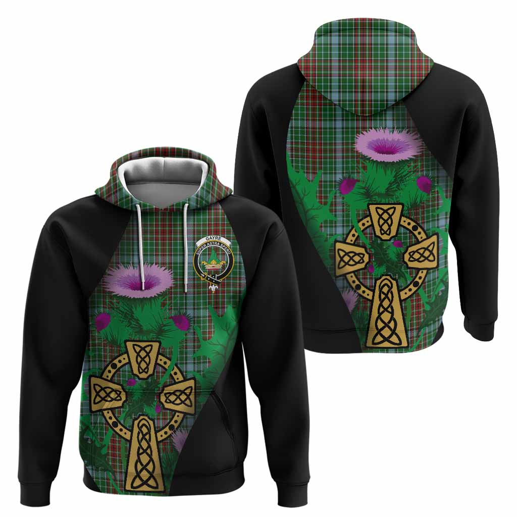 Gayre Tartan Crest Hoodie Celtic Cross Thistle Flowers
