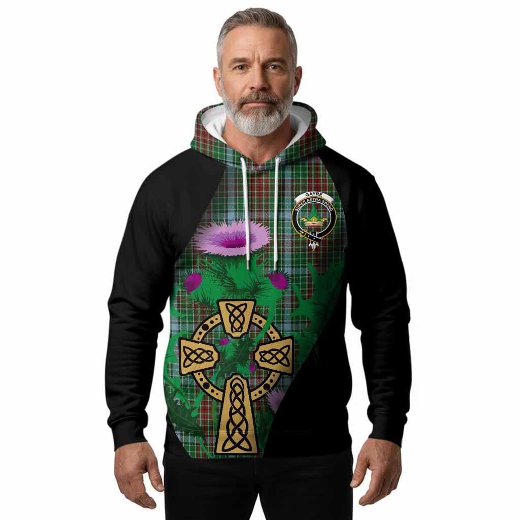 Gayre Tartan Crest Hoodie Celtic Cross Thistle Flowers