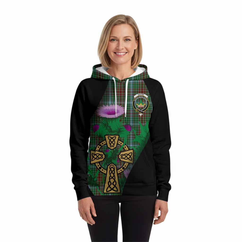 Gayre Tartan Crest Hoodie Celtic Cross Thistle Flowers