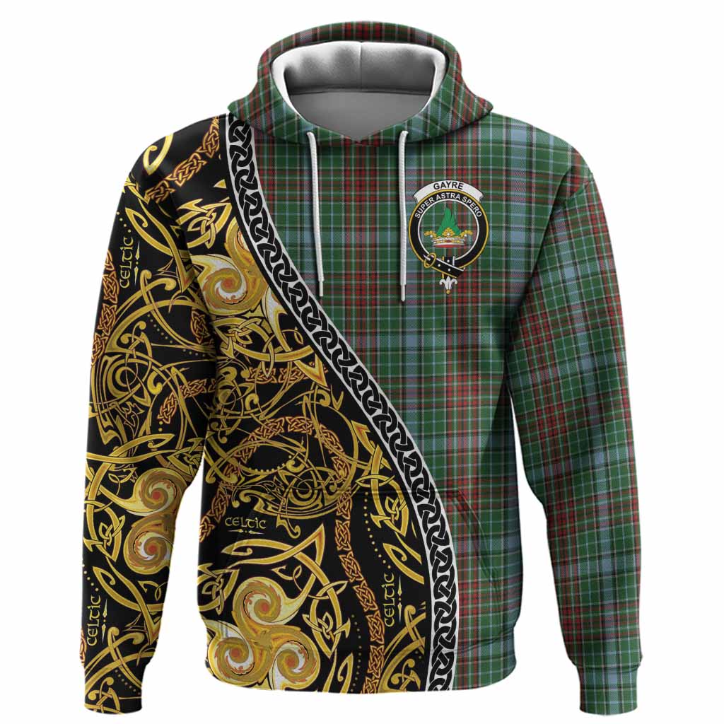 Gayre Tartan Crest Hoodie Celtic Knot and Triple Trickle Spiral Symbols