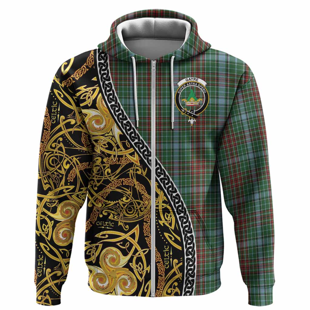 Gayre Tartan Crest Hoodie Celtic Knot and Triple Trickle Spiral Symbols