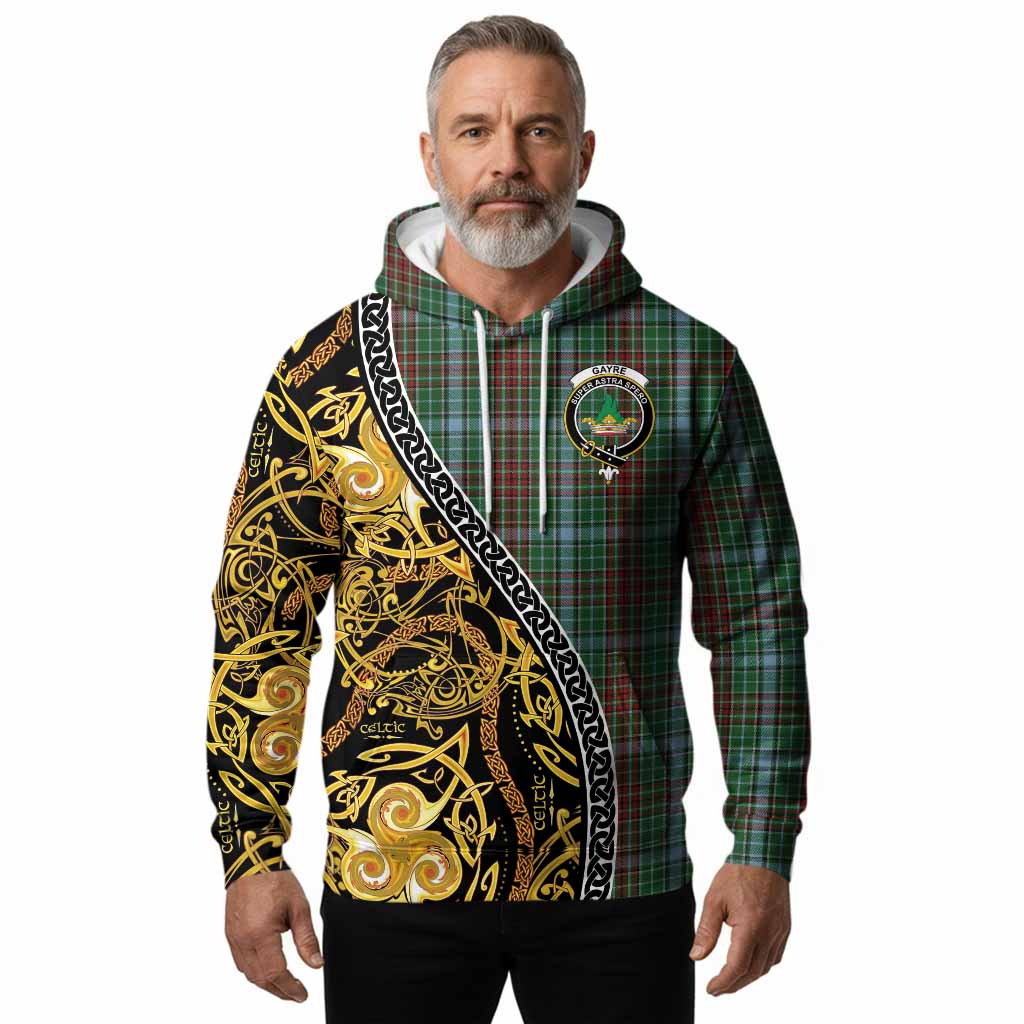 Gayre Tartan Crest Hoodie Celtic Knot and Triple Trickle Spiral Symbols