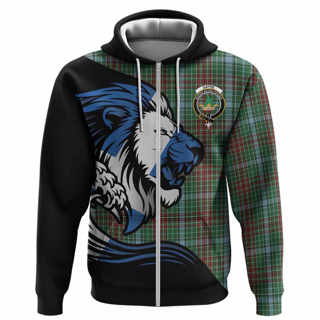 Gayre Tartan Crest Hoodie Scottish Golden Lions Wave Flow