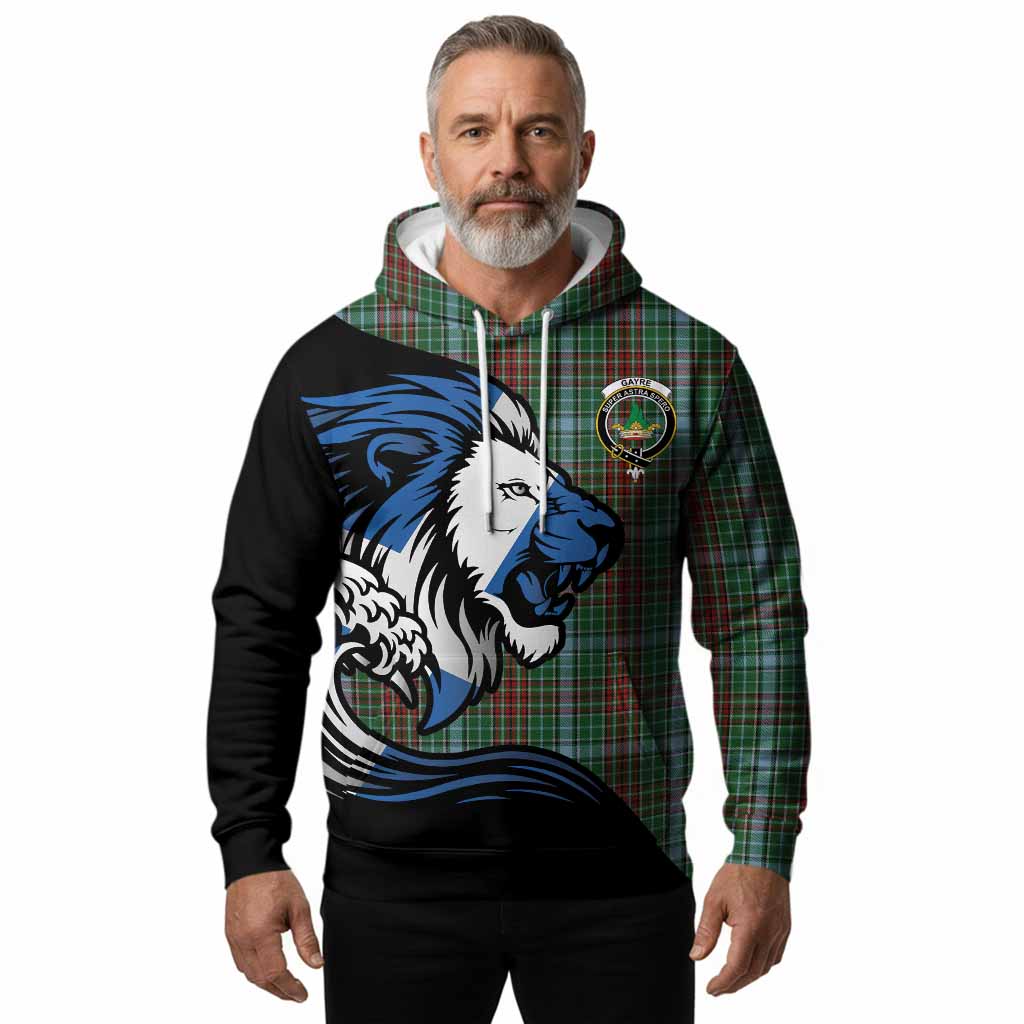 Gayre Tartan Crest Hoodie Scottish Golden Lions Wave Flow