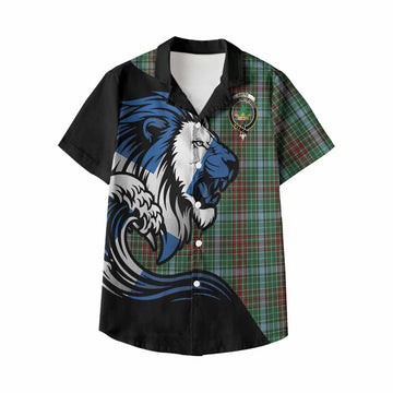 Gayre Tartan Crest Kid Hawaiian Shirt Scottish Golden Lions Wave Flow