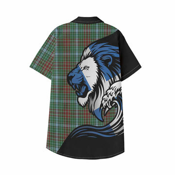 Gayre Tartan Crest Kid Hawaiian Shirt Scottish Golden Lions Wave Flow