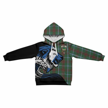 Gayre Tartan Crest Kid Hoodie Scottish Golden Lions Wave Flow