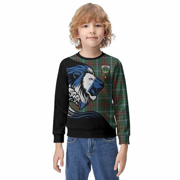 Gayre Tartan Crest Kid Knitted Sweatshirt Scottish Golden Lions Wave Flow