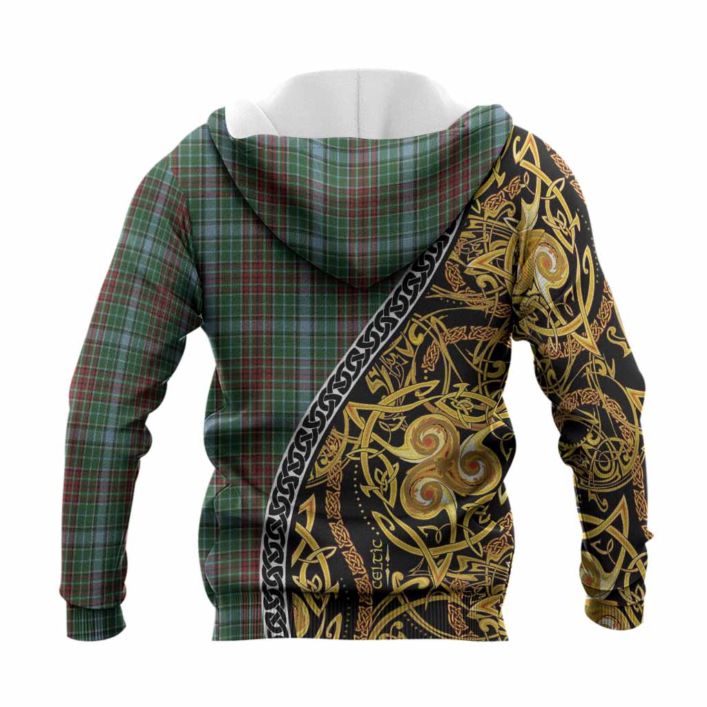 Gayre Tartan Crest Knitted Hoodie Celtic Knot and Triple Trickle Spiral Symbols