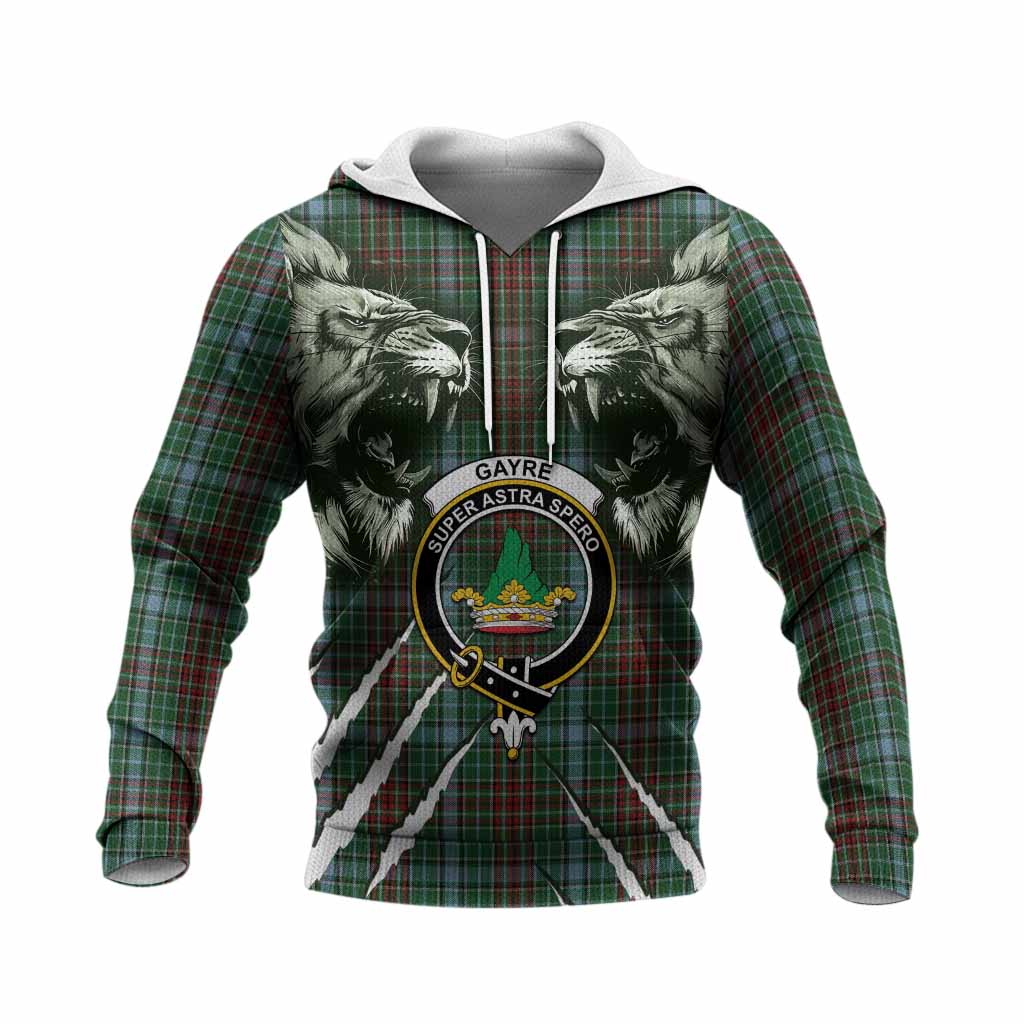 Gayre Tartan Crest Knitted Hoodie Ferocious Lion Style