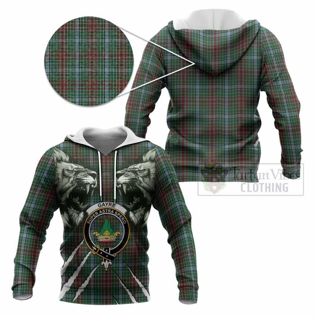 Gayre Tartan Crest Knitted Hoodie Ferocious Lion Style