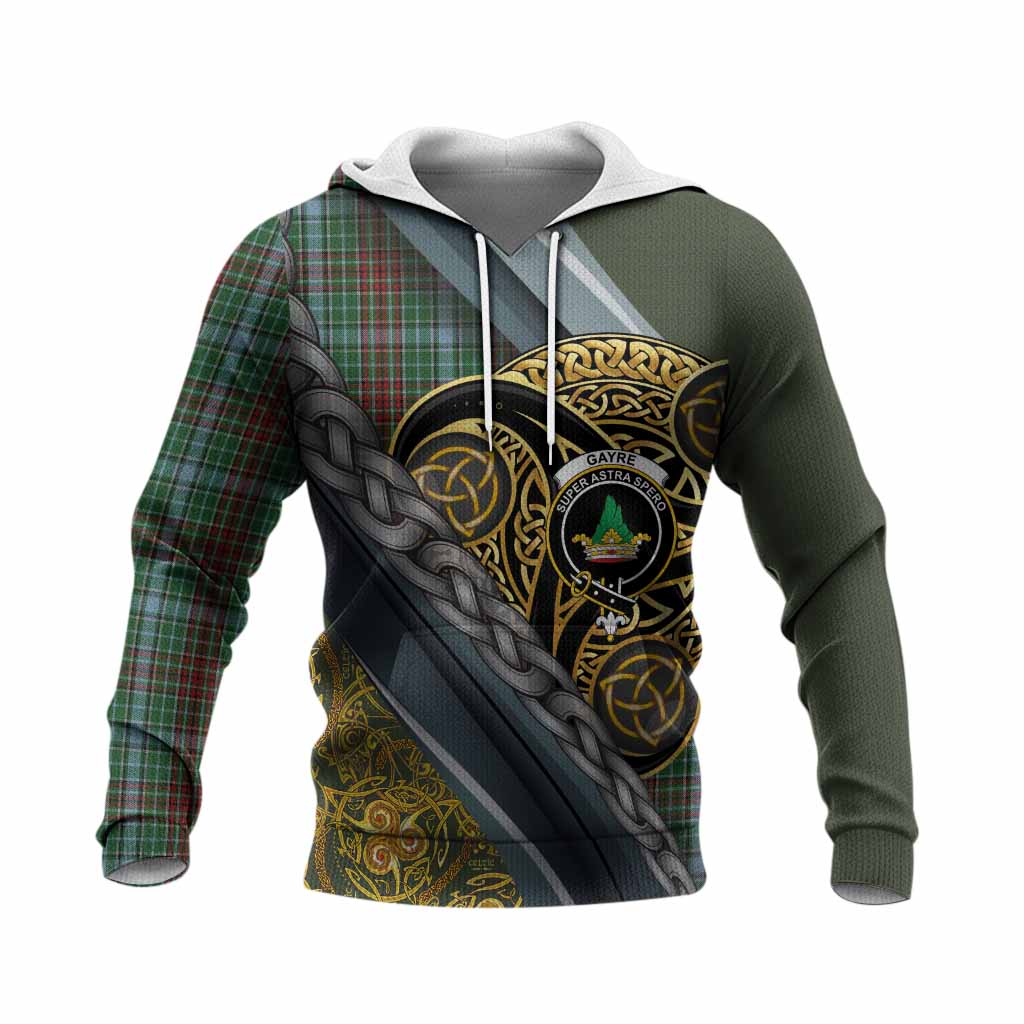 Gayre Tartan Crest Knitted Hoodie Scottish Triskele Celtic