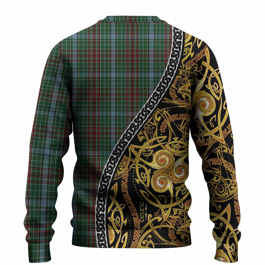 Gayre Tartan Crest Knitted Sweater Celtic Knot and Triple Trickle Spiral Symbols
