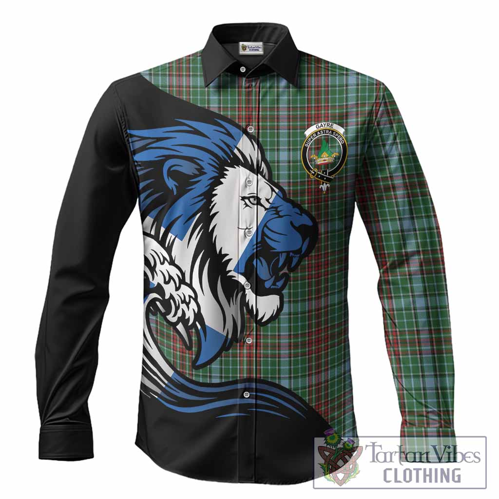 Gayre Tartan Crest Long Sleeve Button Shirts Scottish Golden Lions Wave Flow