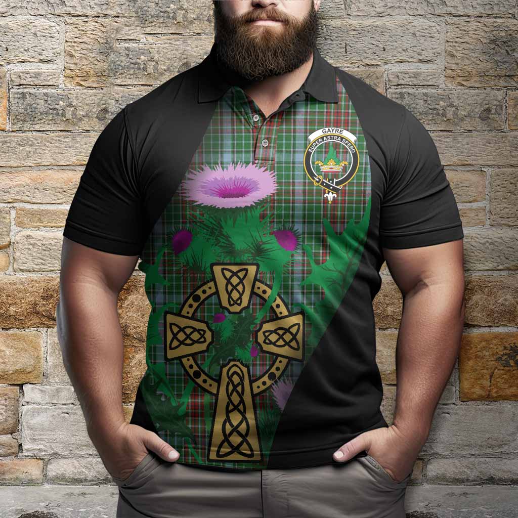 Gayre Tartan Crest Polo Shirt Celtic Cross Thistle Flowers