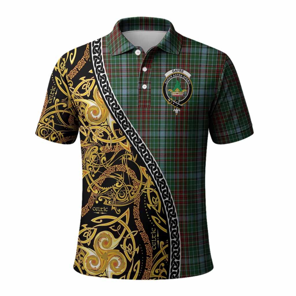 Gayre Tartan Crest Polo Shirt Celtic Knot and Triple Trickle Spiral Symbols
