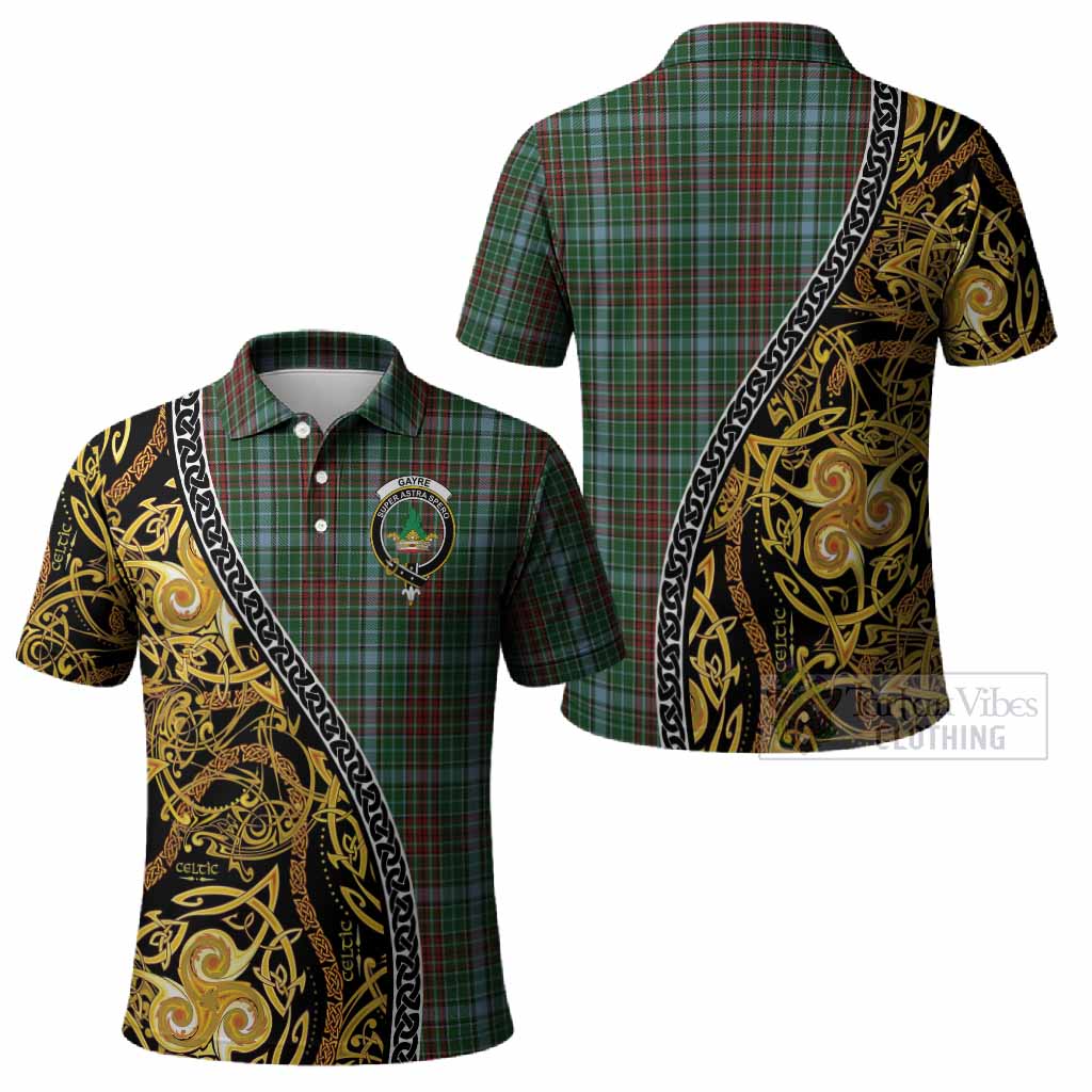 Gayre Tartan Crest Polo Shirt Celtic Knot and Triple Trickle Spiral Symbols