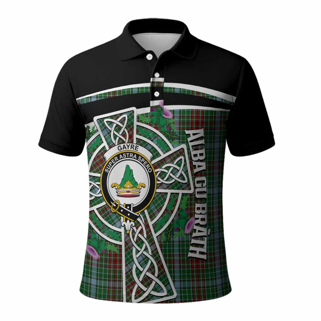 Gayre Tartan Crest Polo Shirt Scottish Thistle Celtic Cross Alba Gu Brath