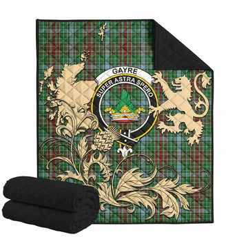 Gayre Tartan Crest Premium Quilt with Scottish Iconic Symbols 