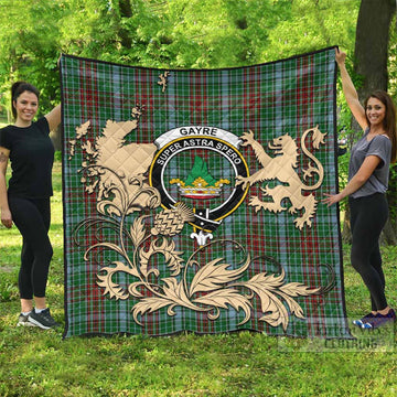 Gayre Tartan Crest Premium Quilt with Scottish Iconic Symbols 
