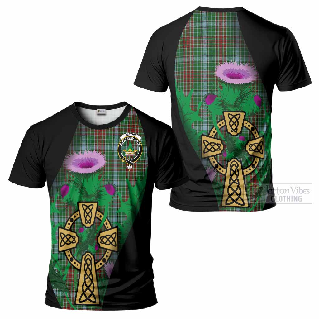 Gayre Tartan Crest T-Shirt Celtic Cross Thistle Flowers