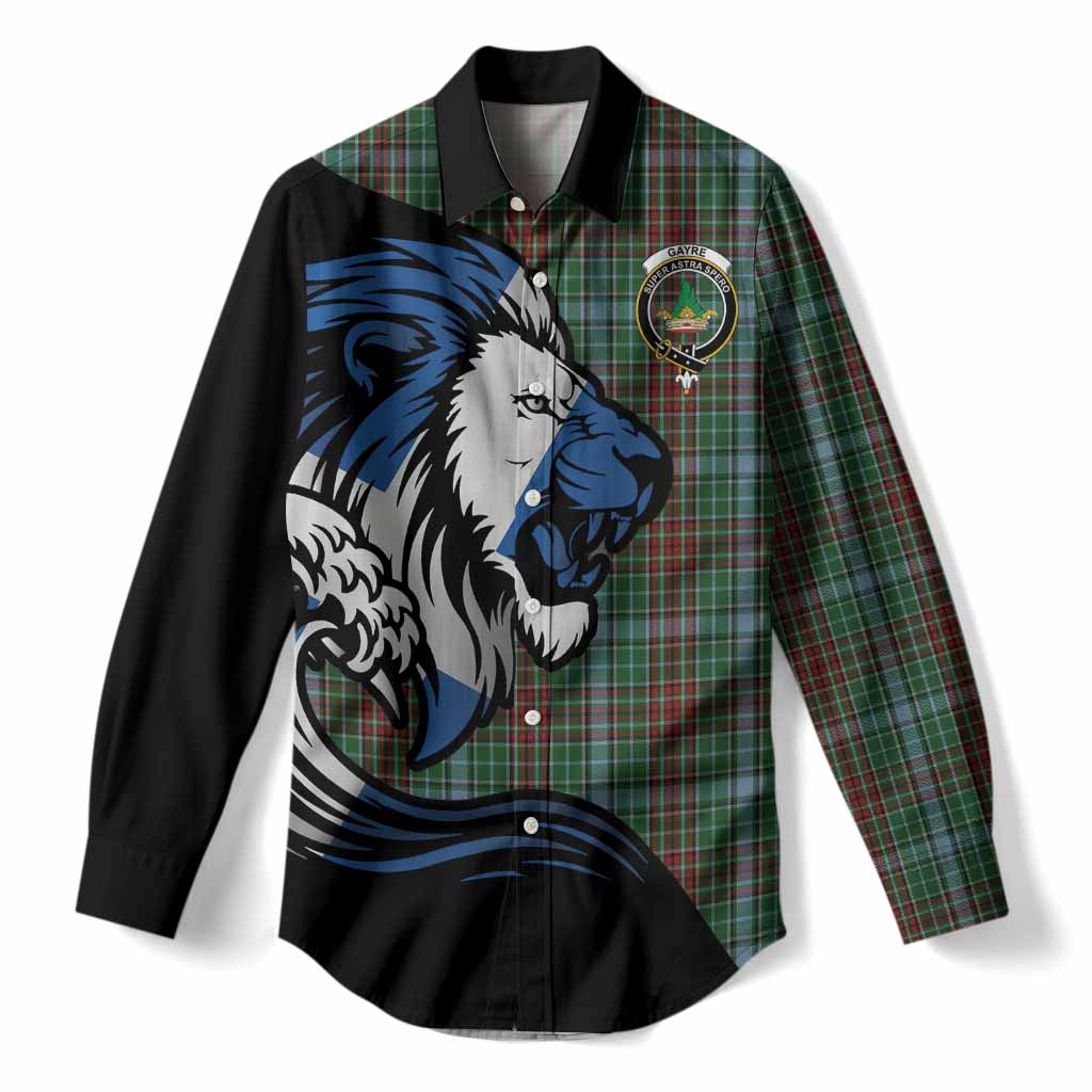 Gayre Tartan Crest Women Casual Shirt Scottish Golden Lions Wave Flow