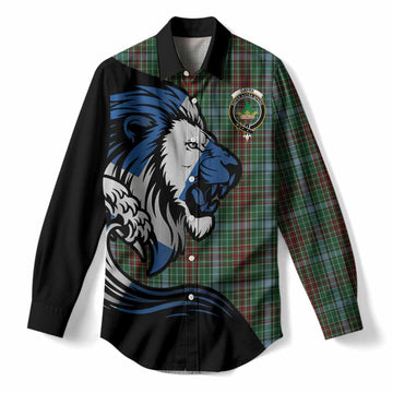 Gayre Tartan Crest Women Casual Shirt Scottish Golden Lions Wave Flow
