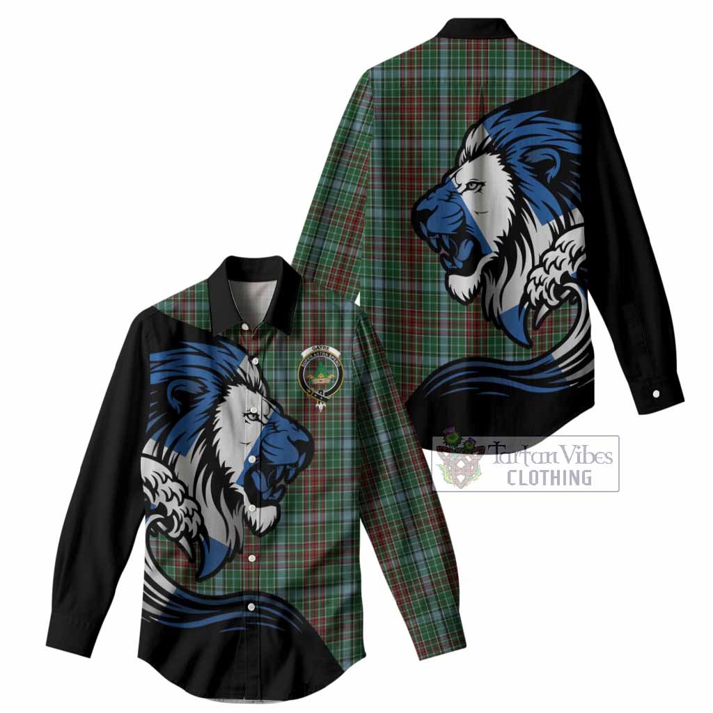 Gayre Tartan Crest Women Casual Shirt Scottish Golden Lions Wave Flow
